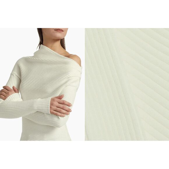 NWT A.W.A.K.E. Mode Ribbed Off The Shoulder Pullover Sweater Ivory Medium $535 - Picture 3 of 10